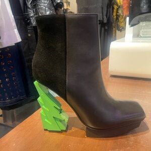 United Nude Black Boots with Green Geometric Heel